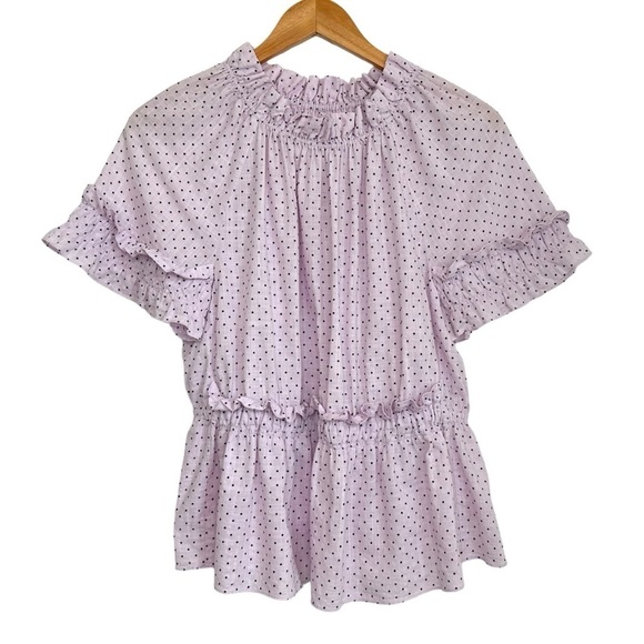 La Vie Rebecca Taylor Short Sleeve Dahlia Dot Top Size Small Purple Black Ruffle - Picture 1 of 8